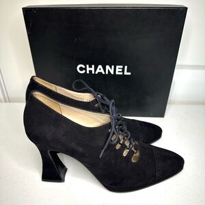 CHANEL Black Lace-Up Heels